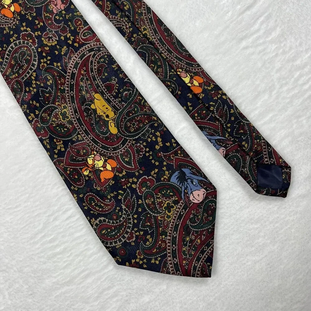 Disney Winnie the Pooh Mens Necktie Vintage Navy Paisley Tigger Eeyore Tie